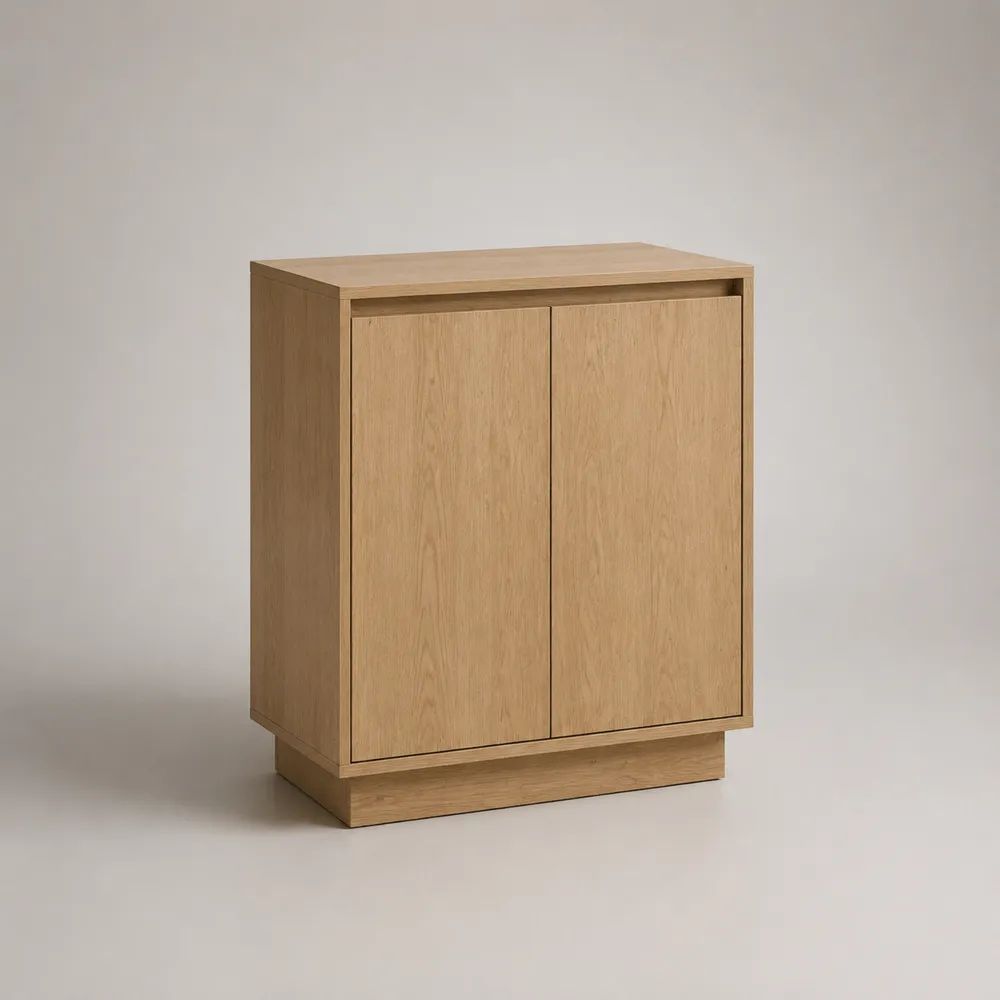 Buffet haut rectangulaire en bois à 2 portes, chêne naturel, 80 × 40 × 95 cm