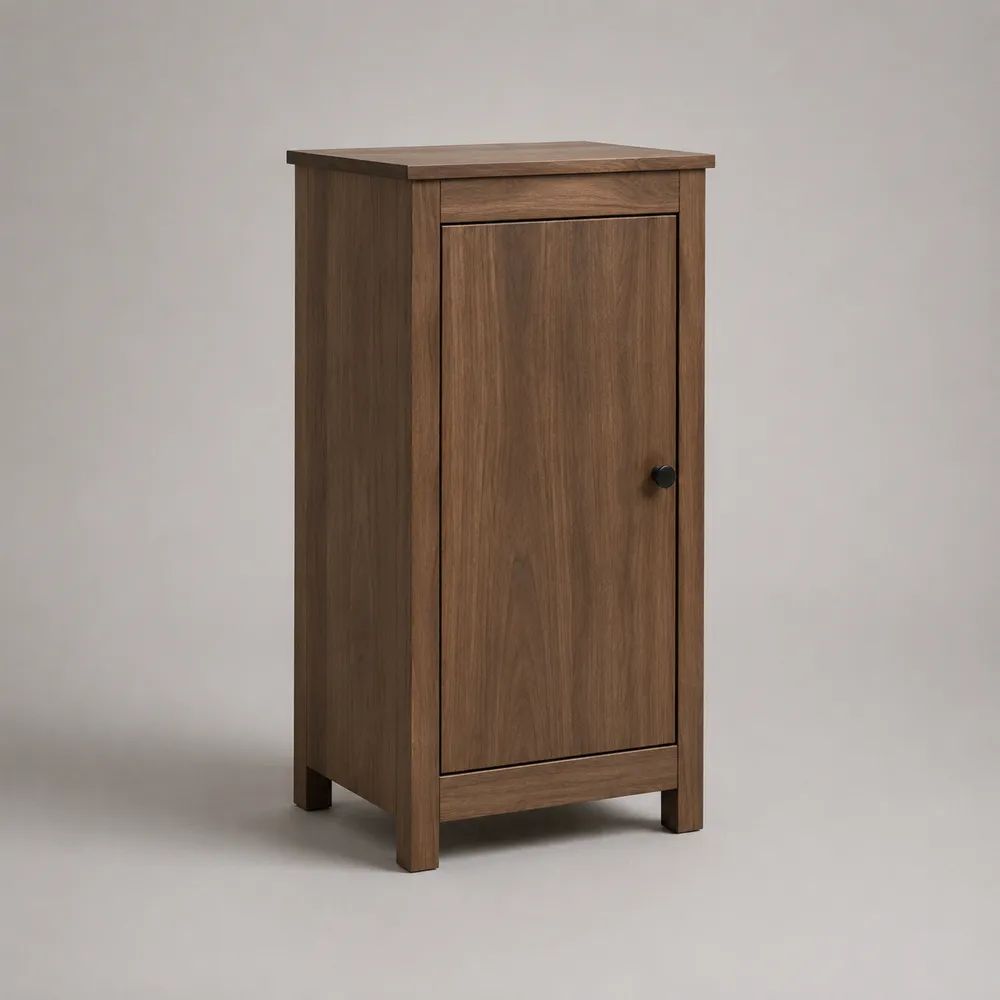 Buffet haut rectangulaire en bois et métal avec 1 porte, marron et noir, 50 × 40 × 100 cm