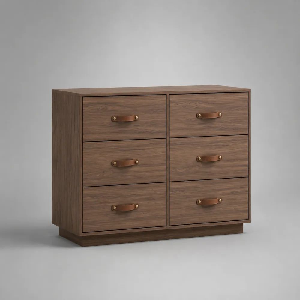Commode buffet rectangulaire à 6 tiroirs en MDF plaqué noyer marron, 100 × 40 × 90 cm