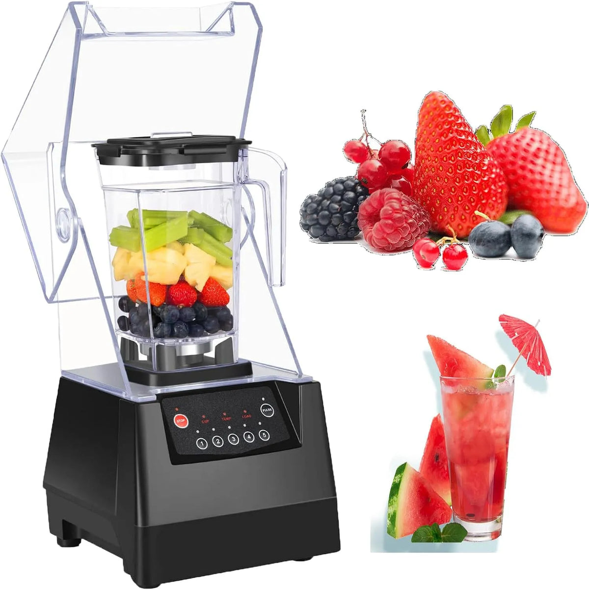Blender met 2200 W, 2L, aanraakbediening, digitaal display en geluidsarme werking