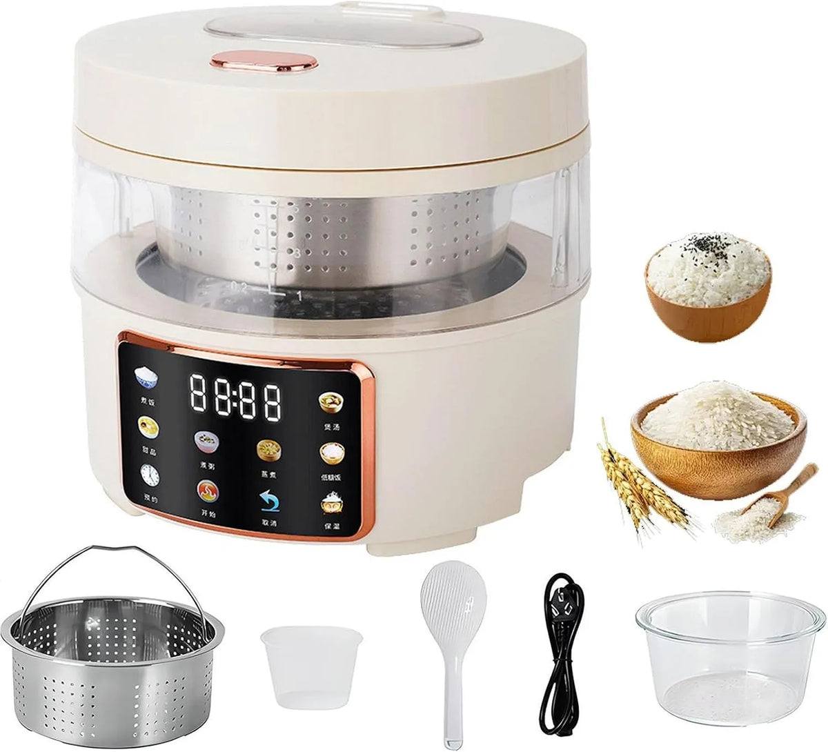 Slowcooker, Granen En Haver, Rijstkoker Van 2 Liter, Aanraakbediening En 24-uurs Timer