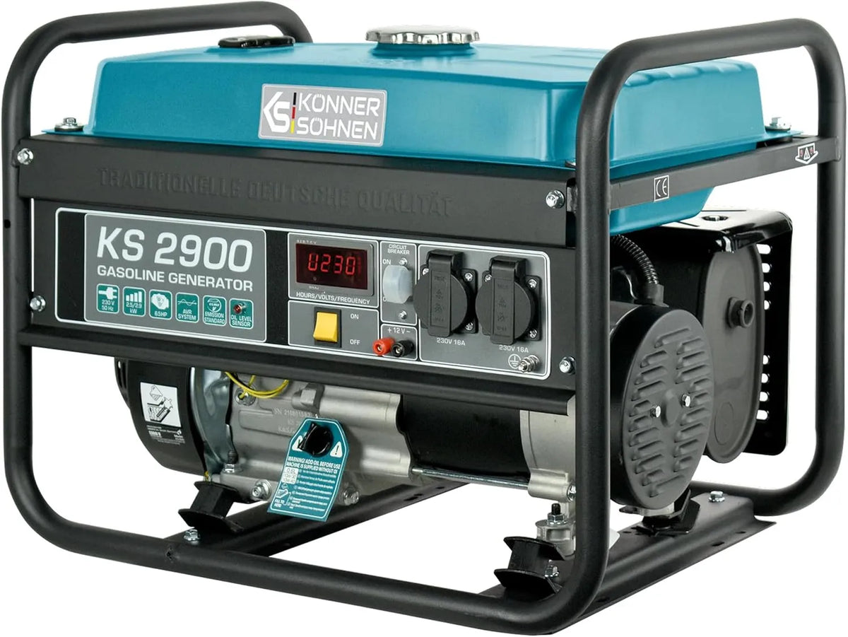 Generator met 2900 W, 230 V, 12 V, 2 x 16 A en digitaal display