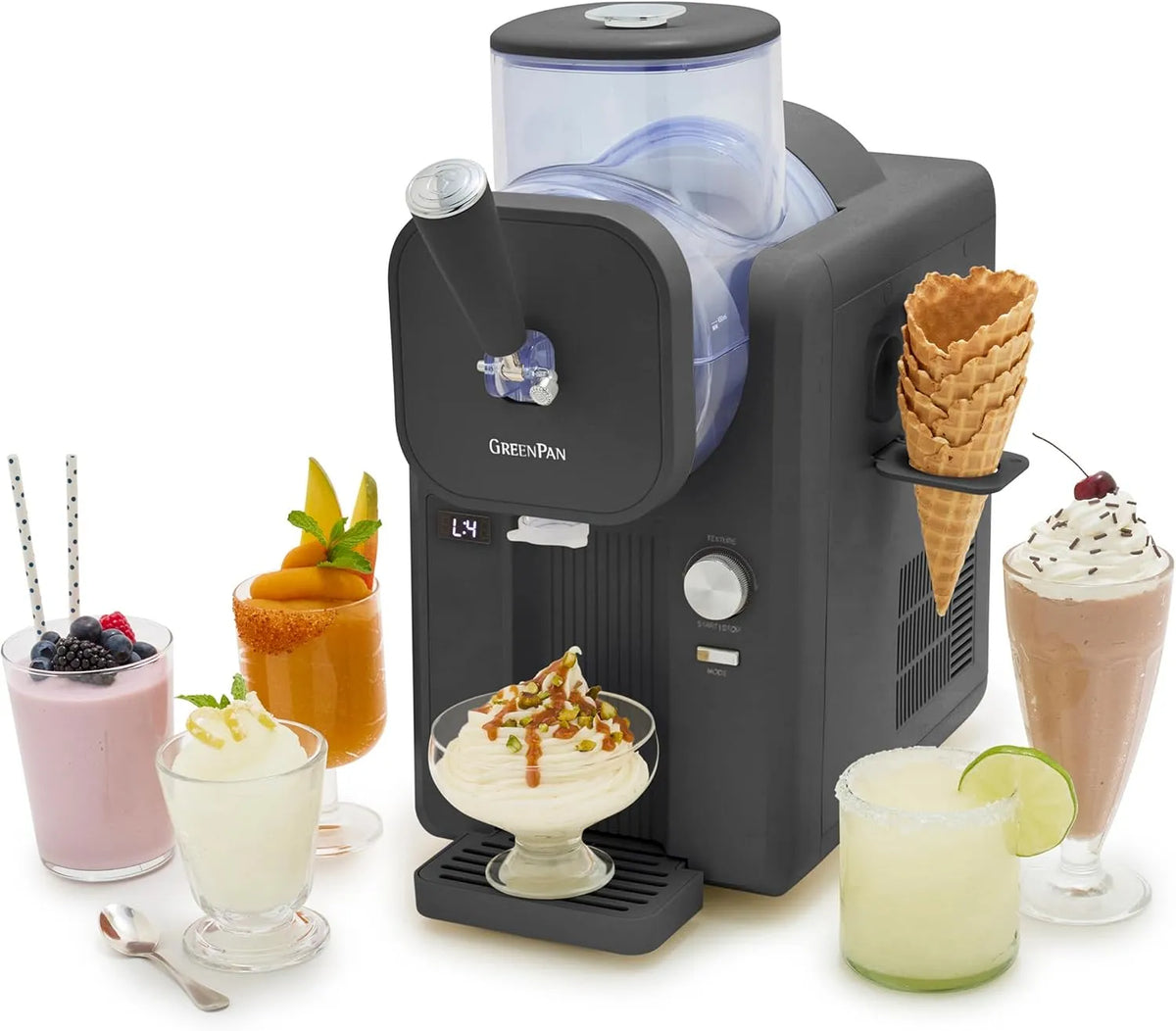 Machine met 15-in-1, 6 Modi, Softijs Sorbet Milkshakes Frozen Yoghurt, Klaar in 15 Min, 7 Texturen en Zelfreinigend, Zonder Voorvriezen