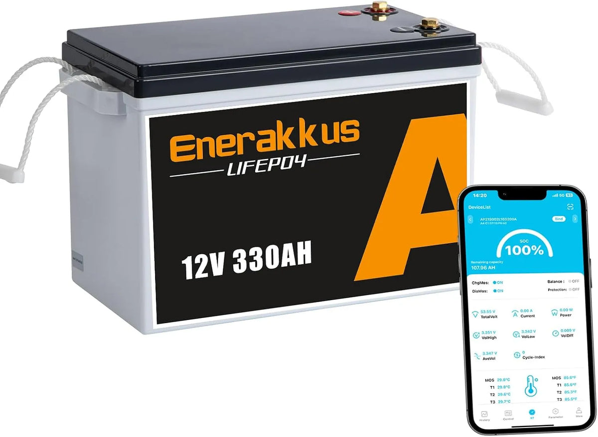 12V 330AH LiFePO4 Mini Lithium Batterij LiFePO4 met 12V, 4224Wh, 200Ah, Bluetooth, zonne-energie en hogedrukstoom