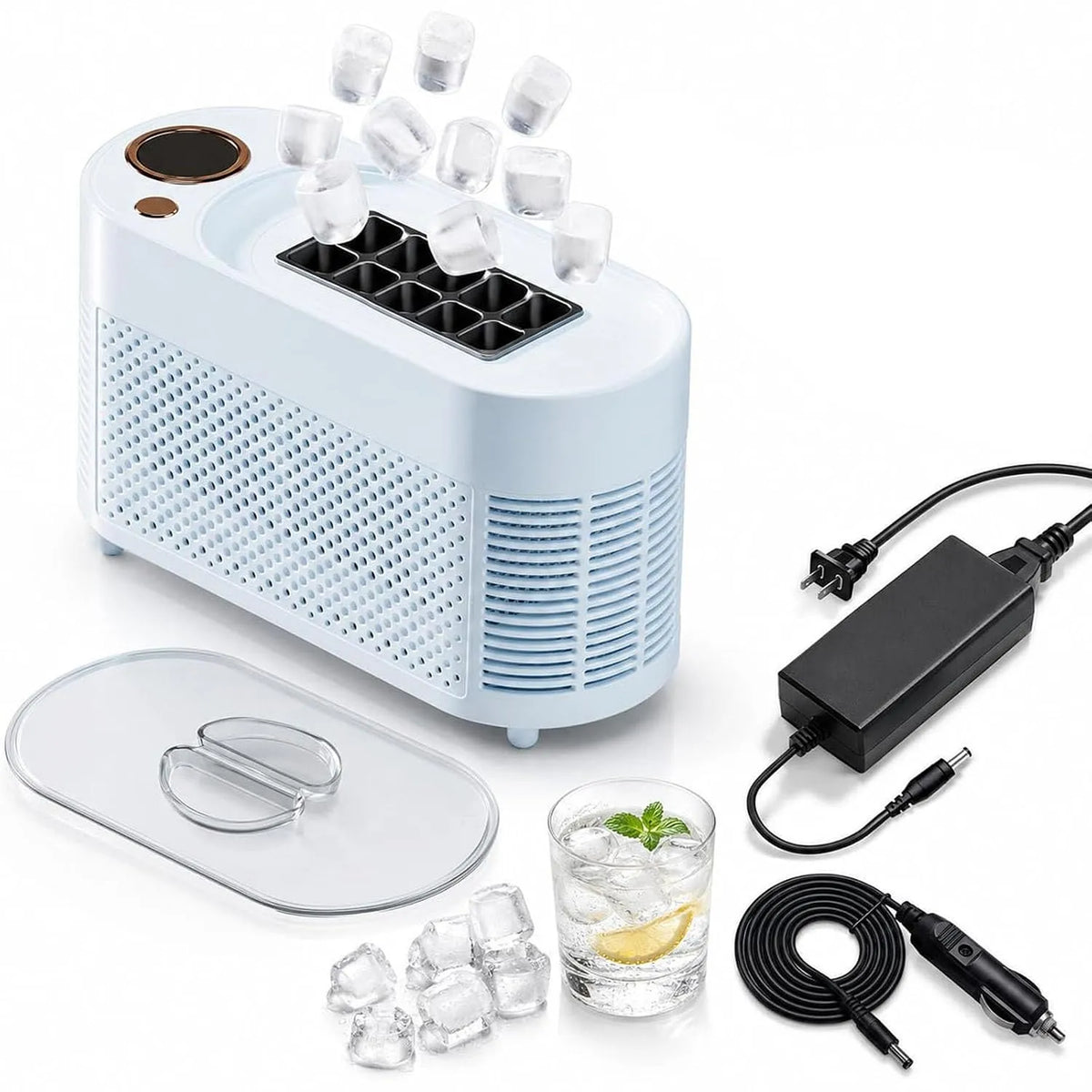 Machine, 12V, draagbare AC/DC ijsmachine, 21,6 x 9,3 x 12,8 cm, 10 minuten