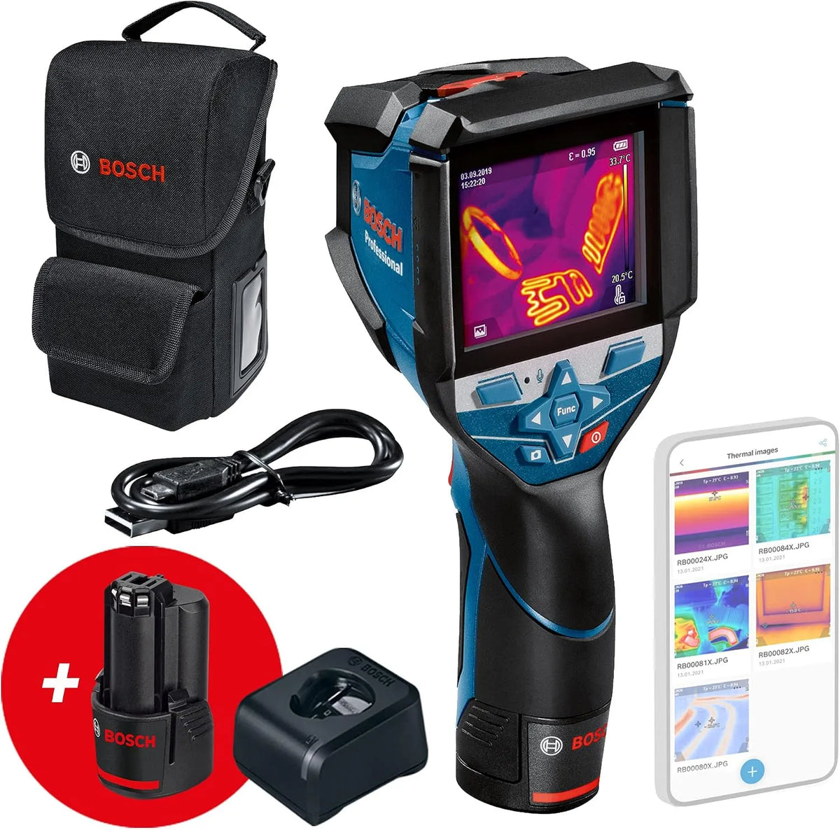 Bosch Professional camera met 20°C, 600°C, 2x 12V, wifi en Bluetooth