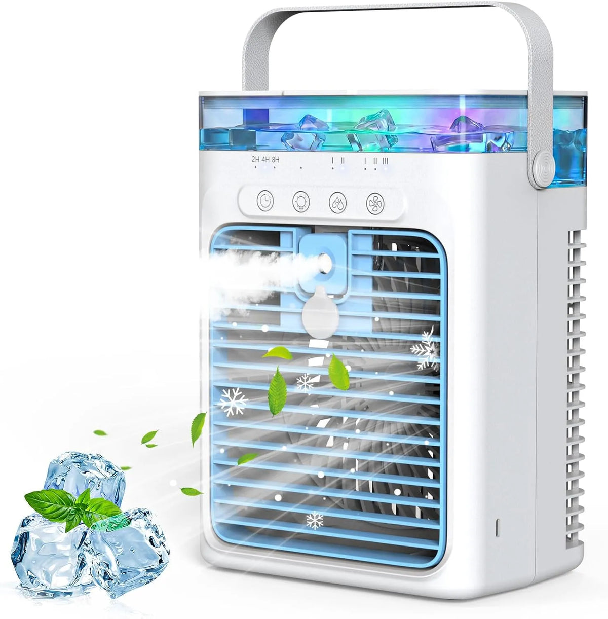 Mobiele airconditioner en Ventilator met 1000 ml, 8 uur, 4-in-1, 3 snelheden, USB, timer, 24 uur en 5 V