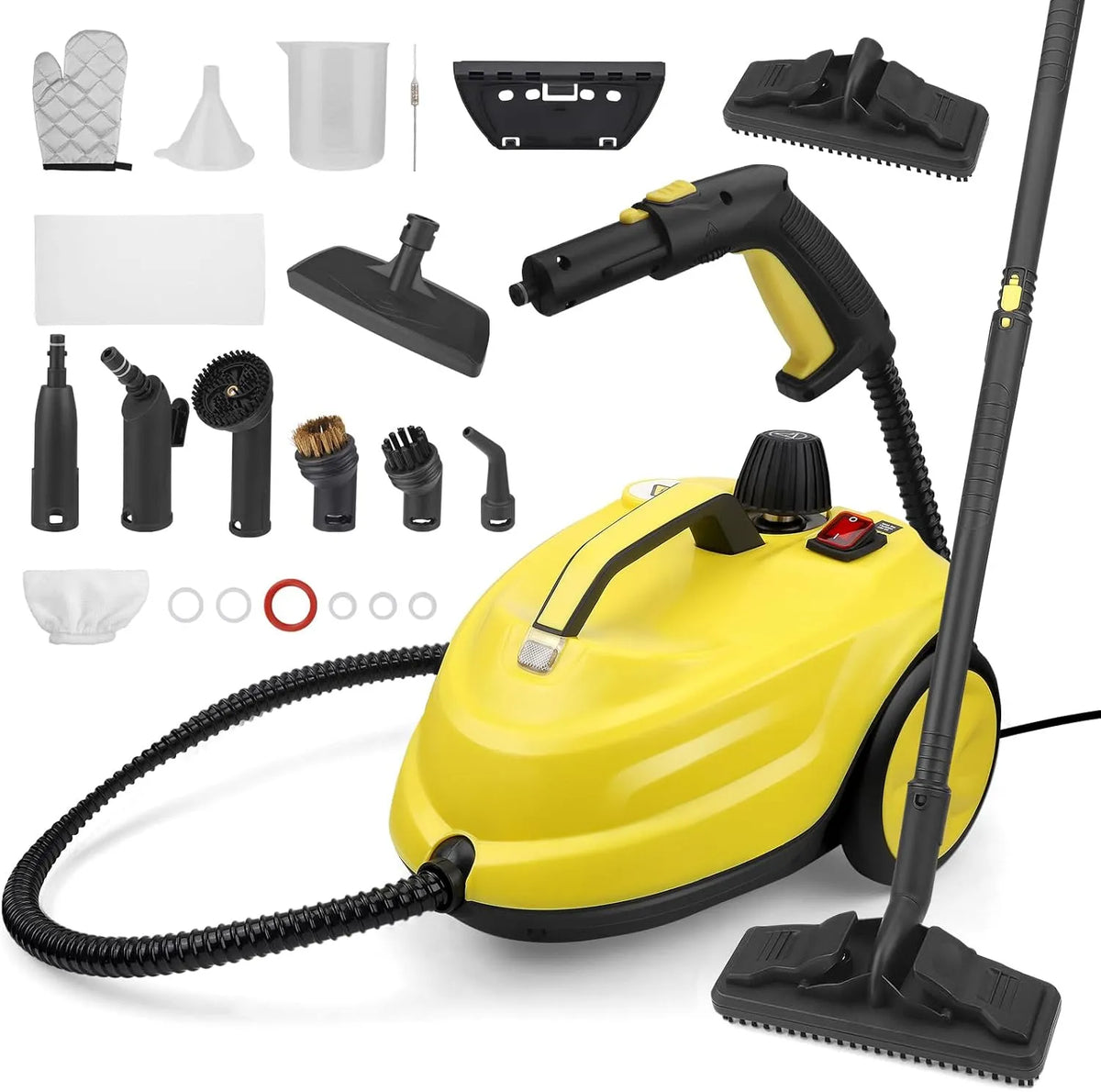 Stoomreiniger met 2000 W, 2 l, 160 °C, 5 bar, 8 minuten, 50 minuten, 100 m2 en 96,5 cm