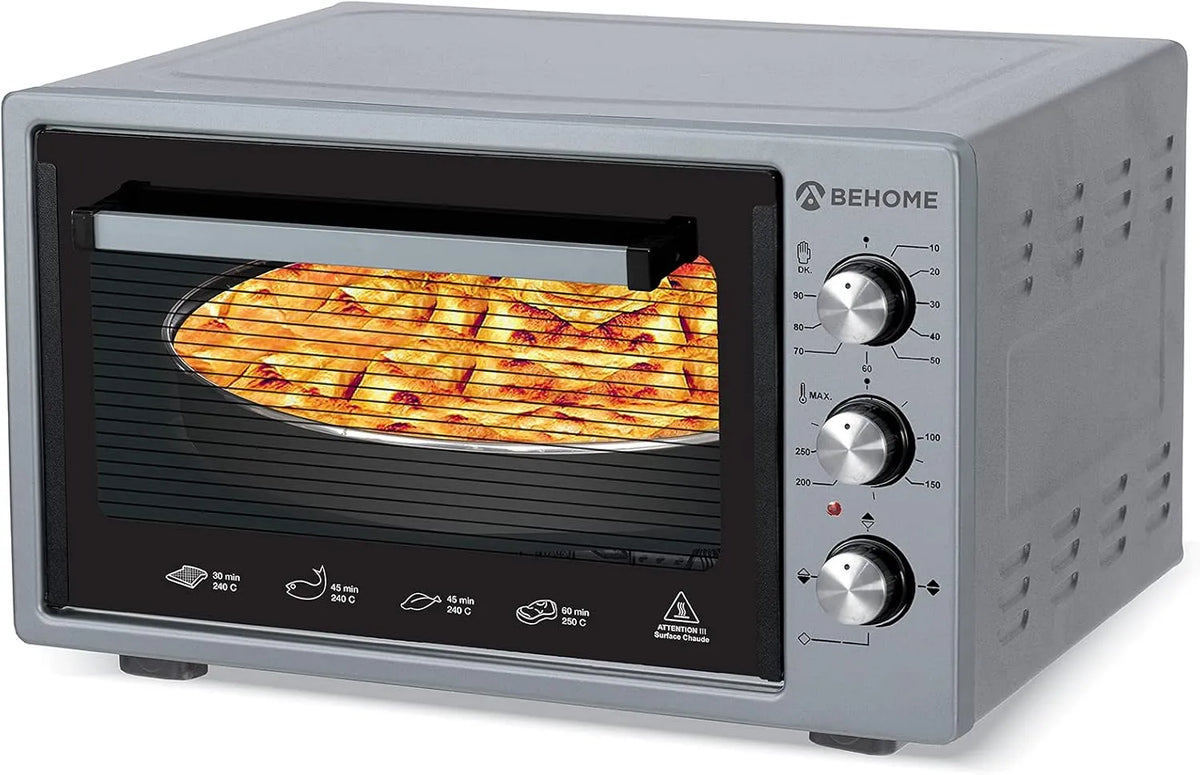 Inbouwoven, BEHOME Elektrische, temperatuur tot 320 graden, dubbele beglazing met binnenverlichting en timer, 2 bakvormen en 1, met draaispit