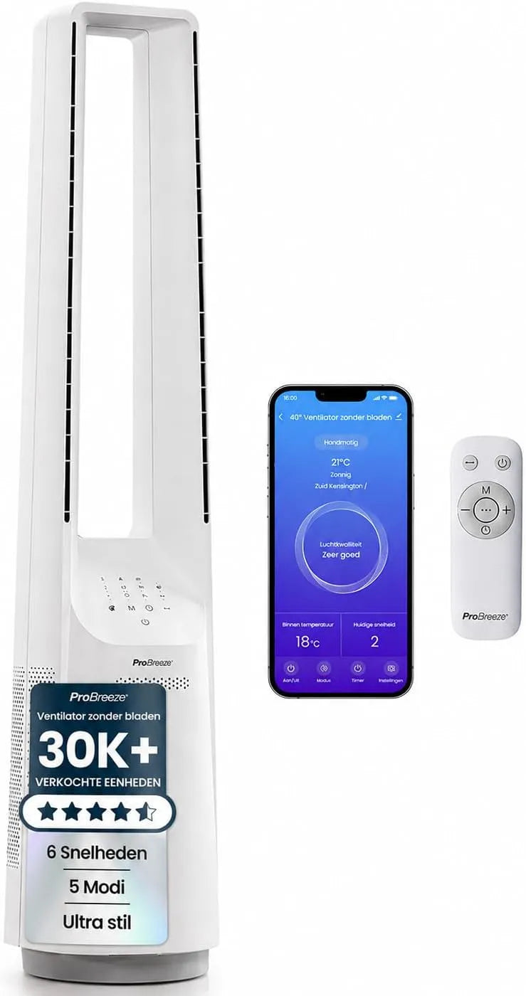 Ventilator met 101 cm, 6 snelheden, 2 mm, 4 mm, 62 dB, 45 dB, wifi en afstandsbediening