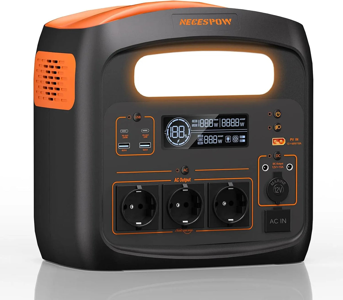 Draagbaar powerstation, 1024Wh, LiFePO4-batterij, 3000 W, 1,3 uur