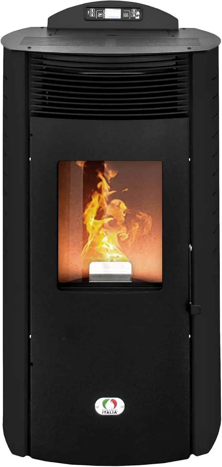 Kachel met 15 kW, 140 m2, 30 uur, 5 snelheden, 57 cm, 14,5 kW, 5,53 kW en 80 mm