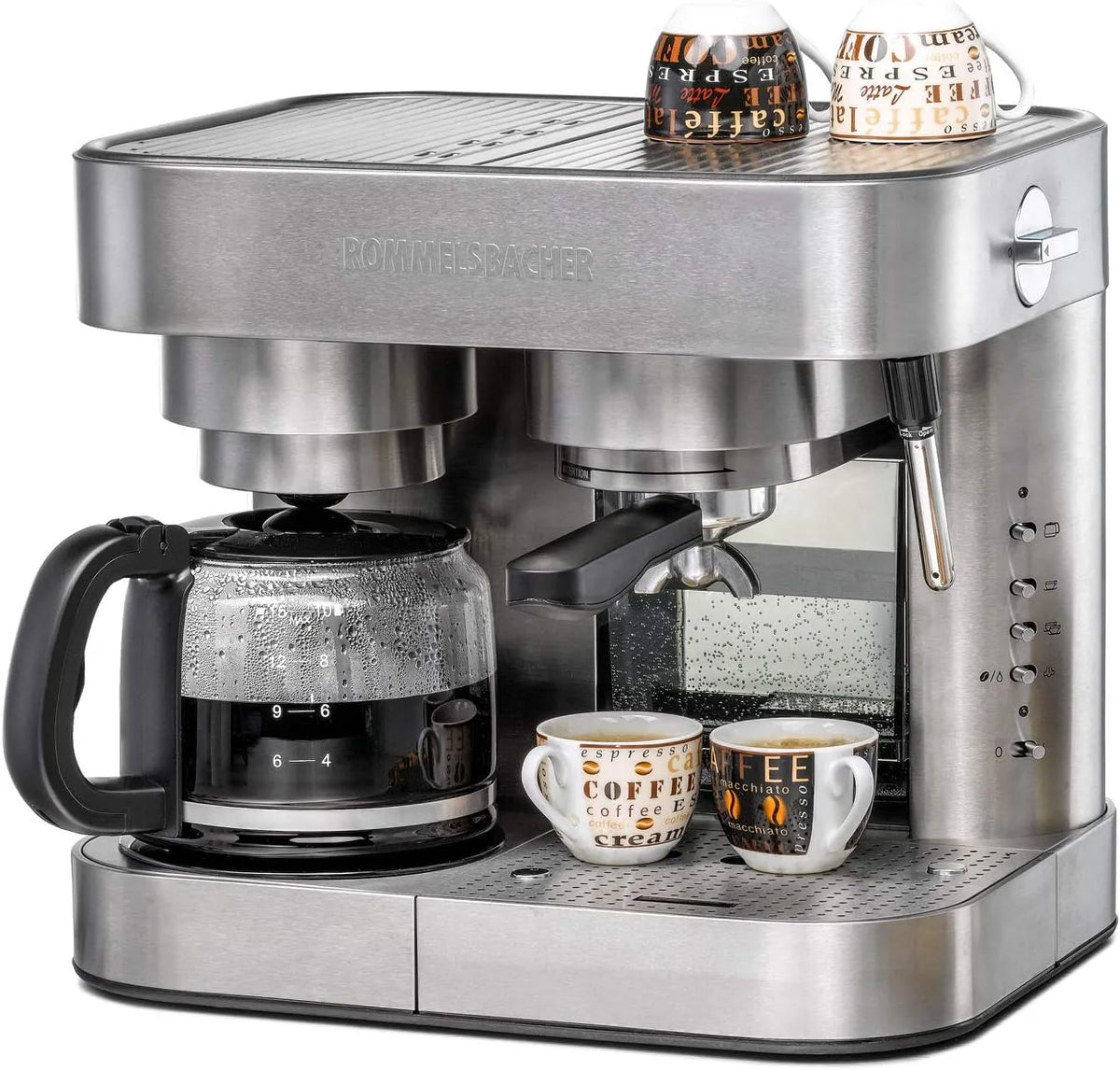 Espressomachine, Koffie/Espresso Center EKS 3010 ElPresso Duo deluxe, koffiezetapparaat, mondstuk voor melkschuim/warm water, RVS, zeefdrager