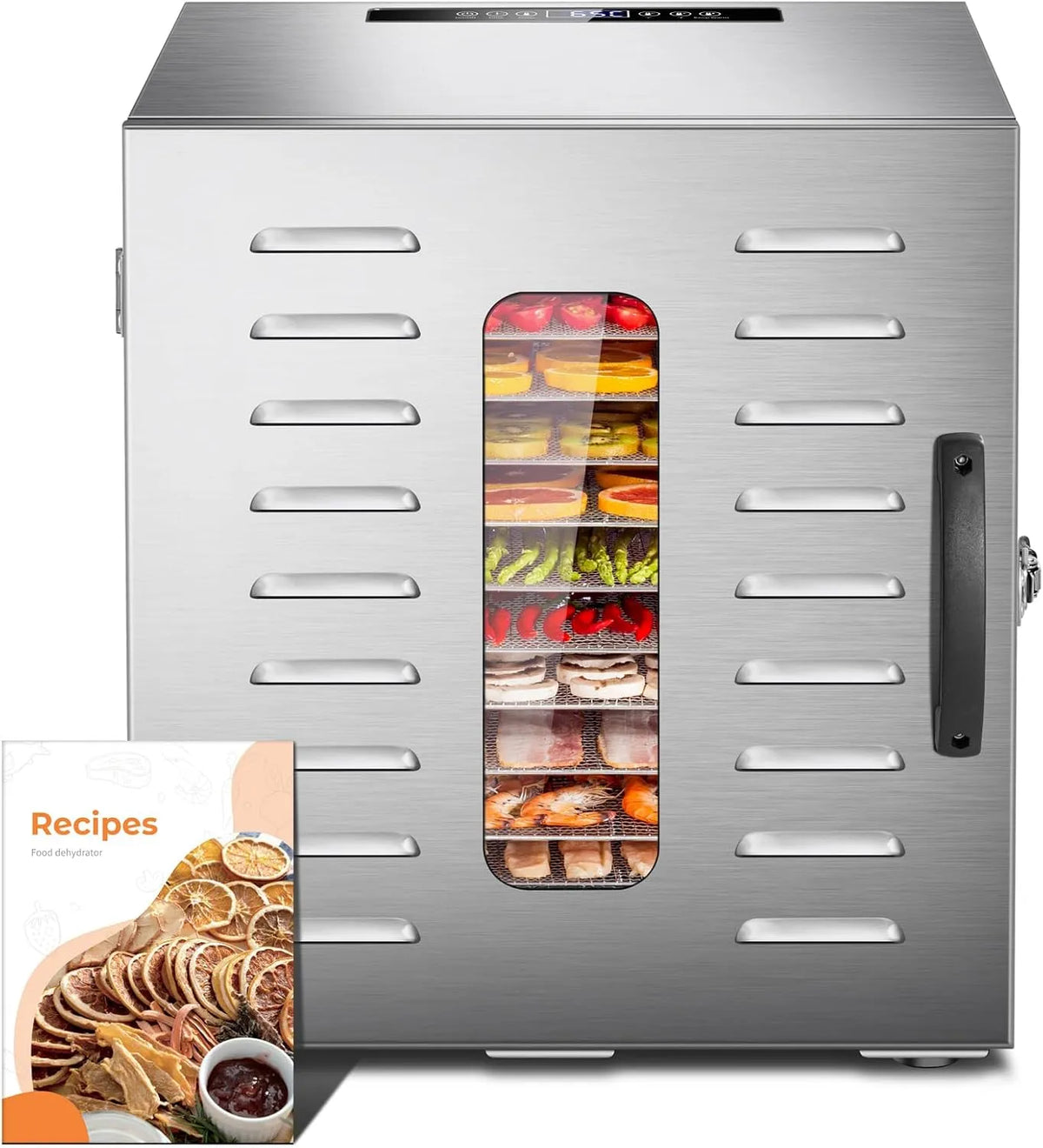 Droger chili-1000 W met 30 minuten, 30 °C, timer, 30 ~ 90 °C temperatuurinstelling, max. 24 uur, vlees en chili-1000 W en BPA-vrij
