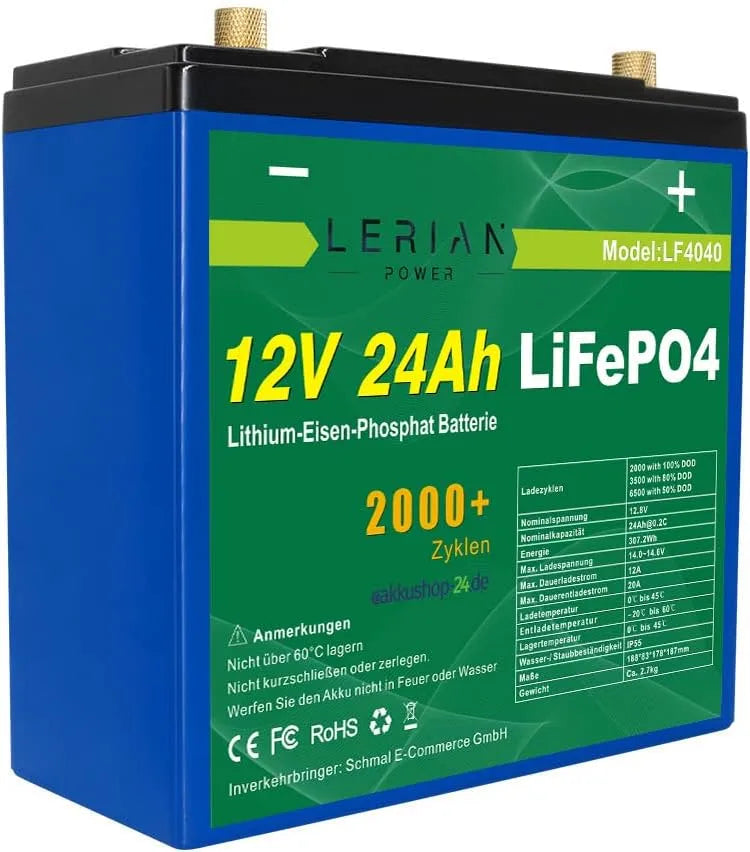 LiFePO4 Accu LiFePO4 met 24 Ah, boot, 12 V, lithium-ijzerfosfaatbatterij voor camping en zonne-caravan
