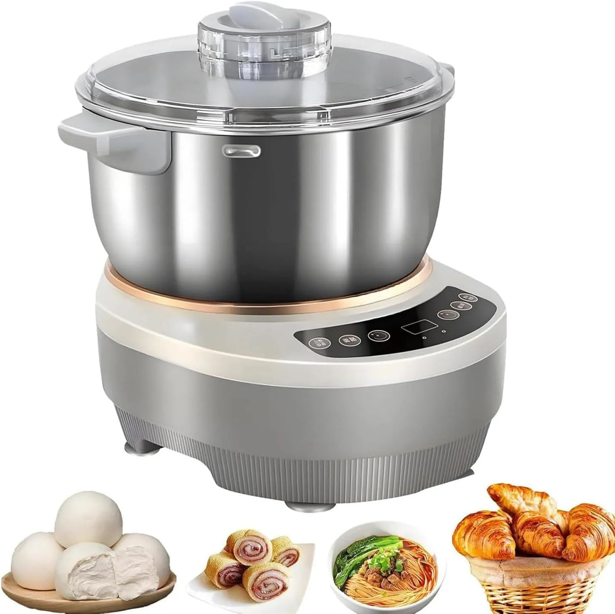 Elektrische deegmixer met fermentatiefunctie met 200 W, 5l, aanraakbediening, RVS, timer en transparant
