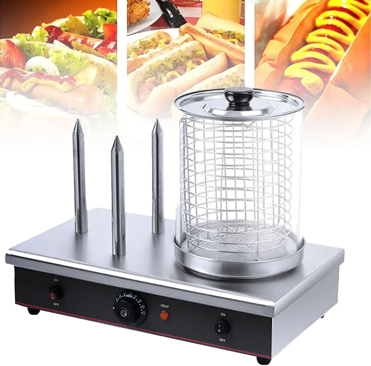 Bun warmer machine met 470 x 330 x 385 mm, 700 W, 220V, regelbare thermostaat en RVS
