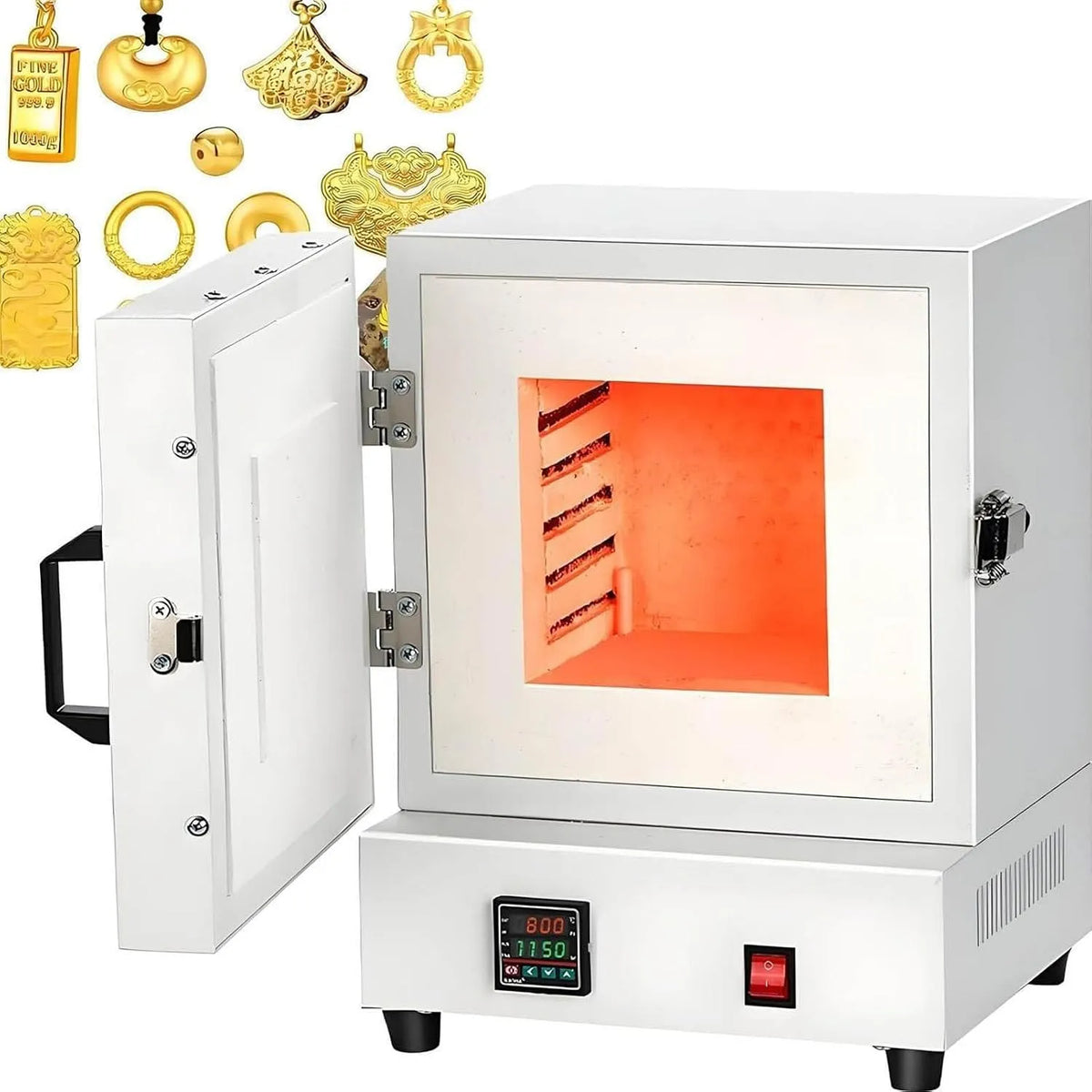 Inbouwoven met 2000 W, 1150°C, 16 x 16 x 13,8 cm, digitaal display en regelbare thermostaat