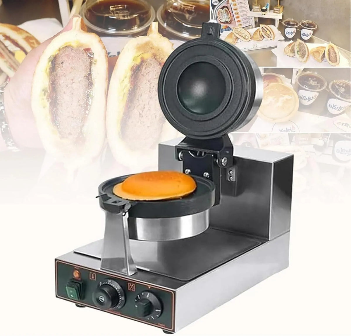 Machine met 5 minuten, 300°C, timer, RVS en aluminium, Roestvrijstalen Ronde Hot Press Broodmachine