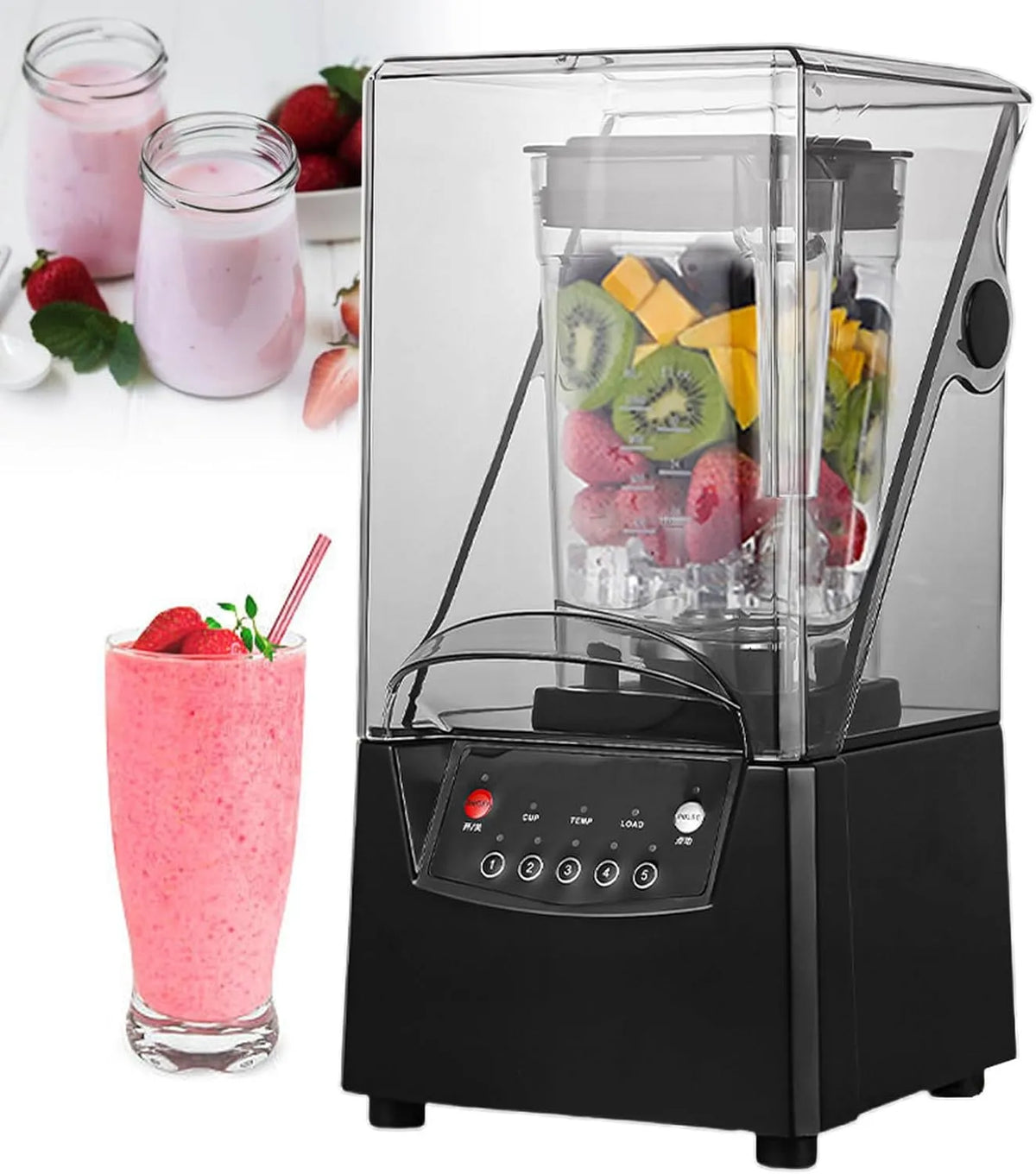 Blender met 2200 W, 1,8 L, 30 seconden, timer, geluidsarme werking en RVS
