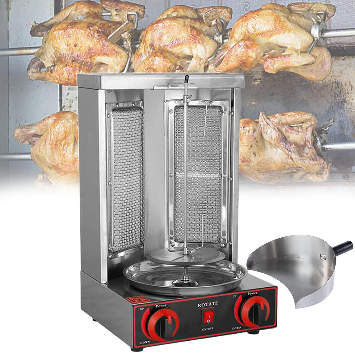 Gyro Grill Machine met 300 x 300 x 490 mm, 80 W, 220V, 24 uur en RVS