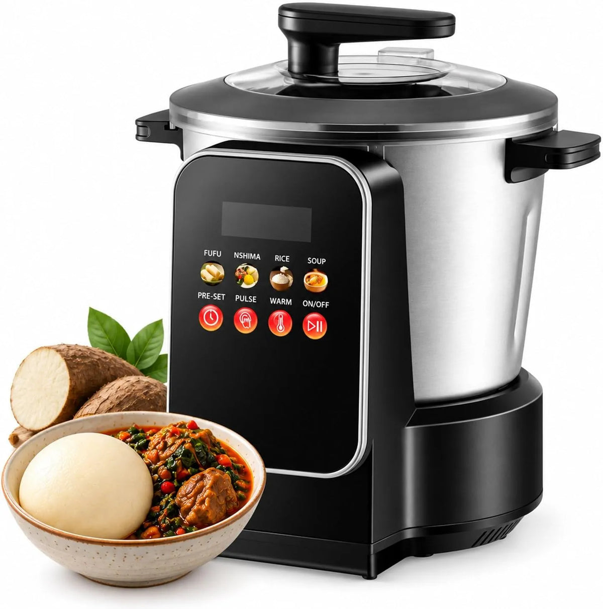 Machine met 900 W, 6L, aanraakbediening, timer en RVS, Automatische Fufu-Machine
