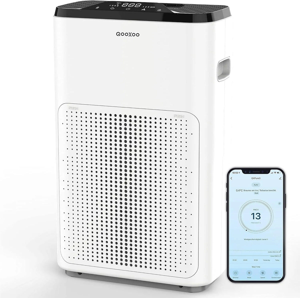 Luchtreiniger, NIEUW! Luchtreiniger QXPure3, CADR 215 m3/h -tot 50 m2- HEPA13-filter voor pollen, schadelijke stoffen & QXAir+-technologie 99,95%