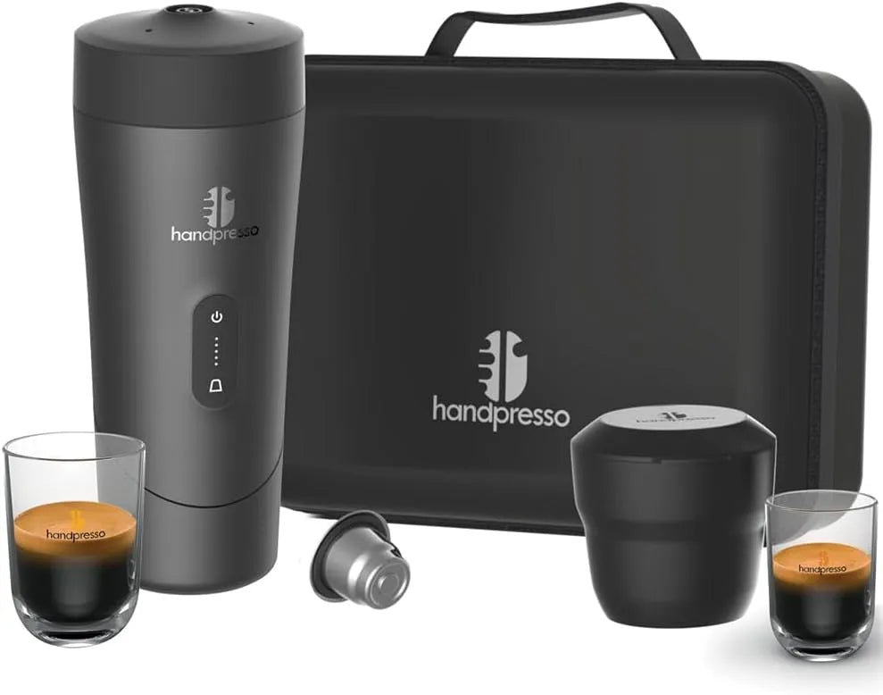 Espressomachine, USB, compatibele / herbruikbare nespressocapsules gemalen koffie, vuilnisemmer, 2 kopjes, compacte koffer: draagbaar