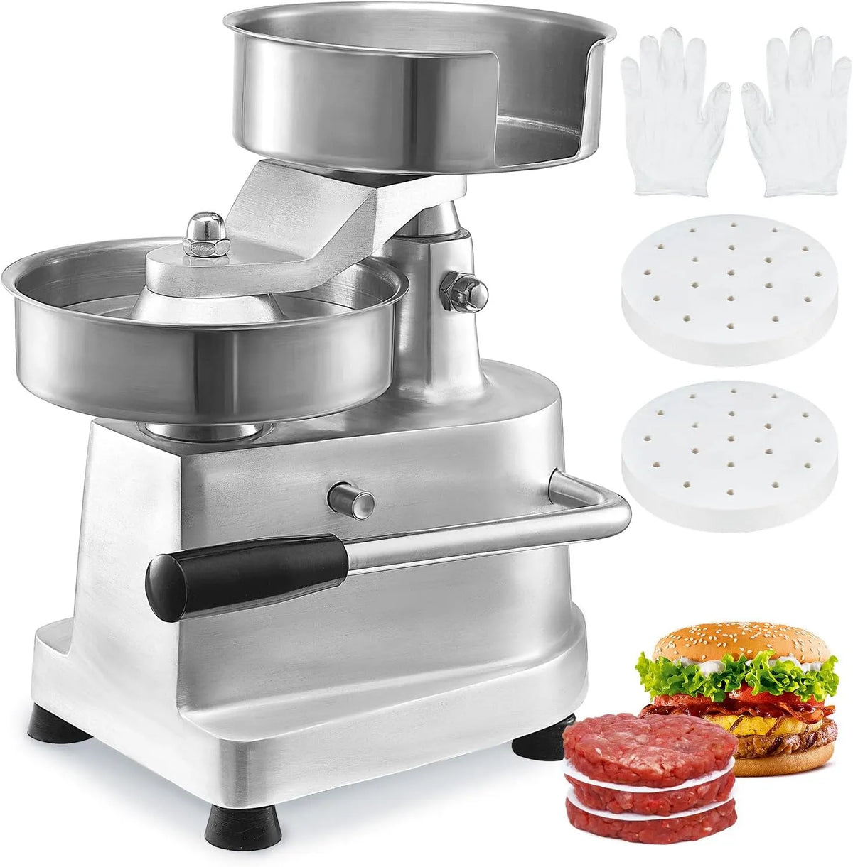 Burger Press Machine, VEVOR Commerciële, voor zwaar gebruik Food-Grade RVS Bowl Burger Press Machine, Keuken Vlees Vormen Processor met 1000 Stks