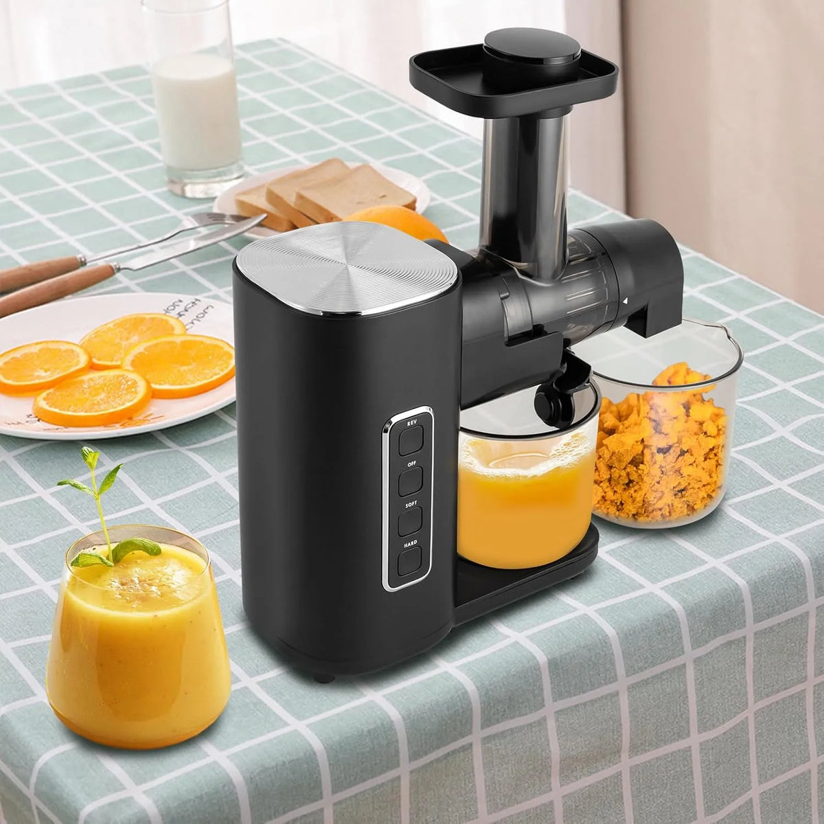 Juicer met reverteerfunctie met 27 x 22 x 11 cm, 32 x 29,5 x 13,7 cm, 150 W, 600 rpm, 1000 rpm, 0,8 l en zwart