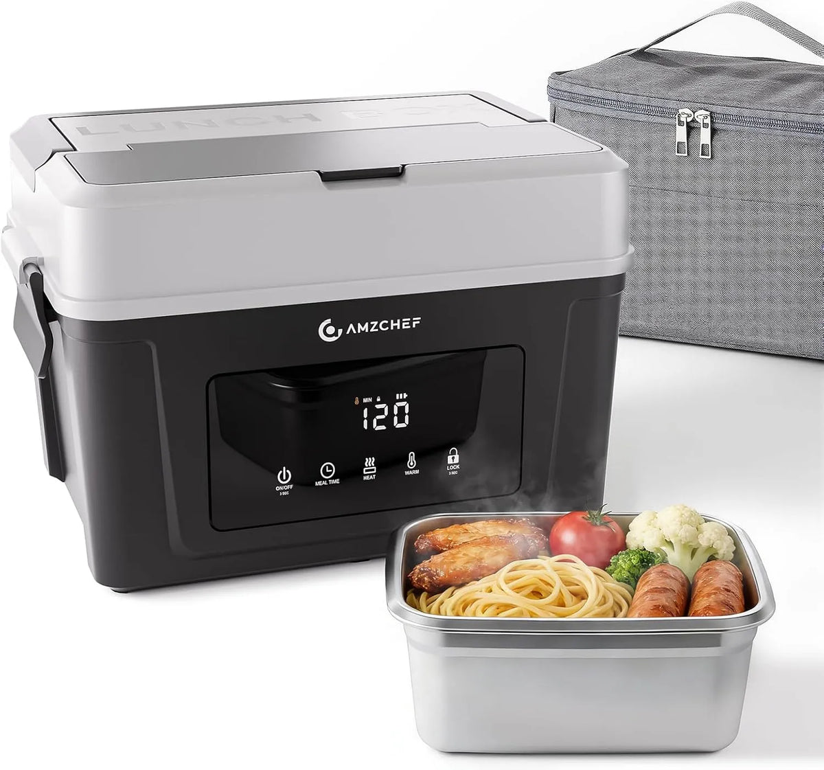 Zijdige verwarming, 18.000 mAh, timer & warmhoudfunctie, voor op kantoor, Draagbare 1,5-liter warmhoudbox met 5-zijdige verwarming, Type-C-snelladen
