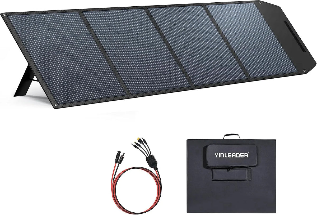 Zonnepaneel met camper en powerstation, Yinleader 300 W opvouwbaar zonnepaneel voor camping