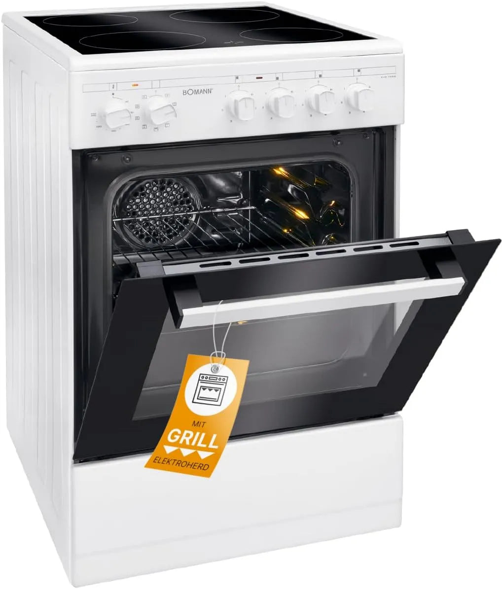 Inbouwoven, 240 °C, Bomann EHC 7939 Oven 50 cm met fornuis, vrijstaand 50 cm met 4 kookplaten, staande fornuis met oven 43 liter