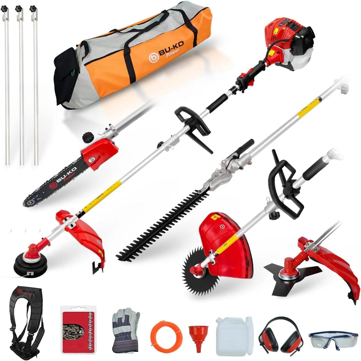 Kettingzaag, 3 x 75cm, 52cc, heggentrimmer, strimmer, snoeischaar kettingzaag