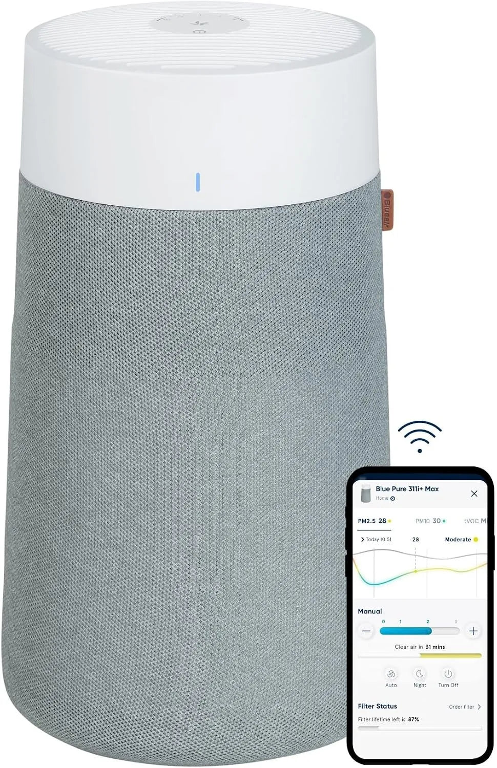 Luchtreiniger met 206 m2, 23-50dB, 103m2, 30 minuten, 1 uur, HEPA-filter en blauw