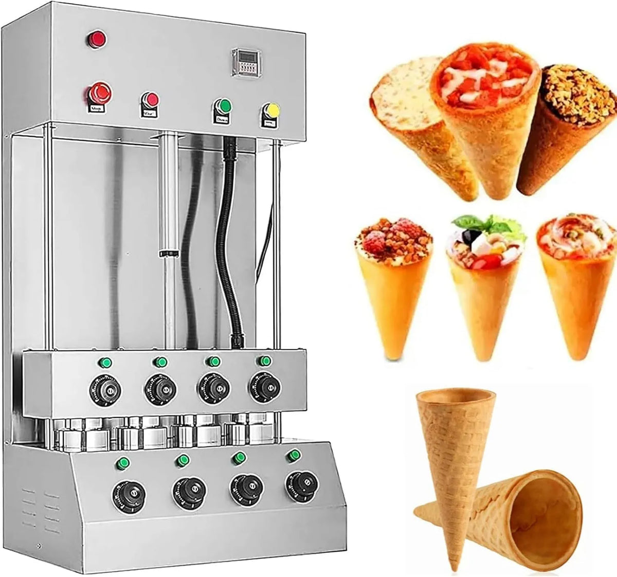 Machine, instelbare temperatuur 0-300 °C, productie: 4 stuks/minuut, commerciële pizza egels, automatische alarminrichting, 3 kW