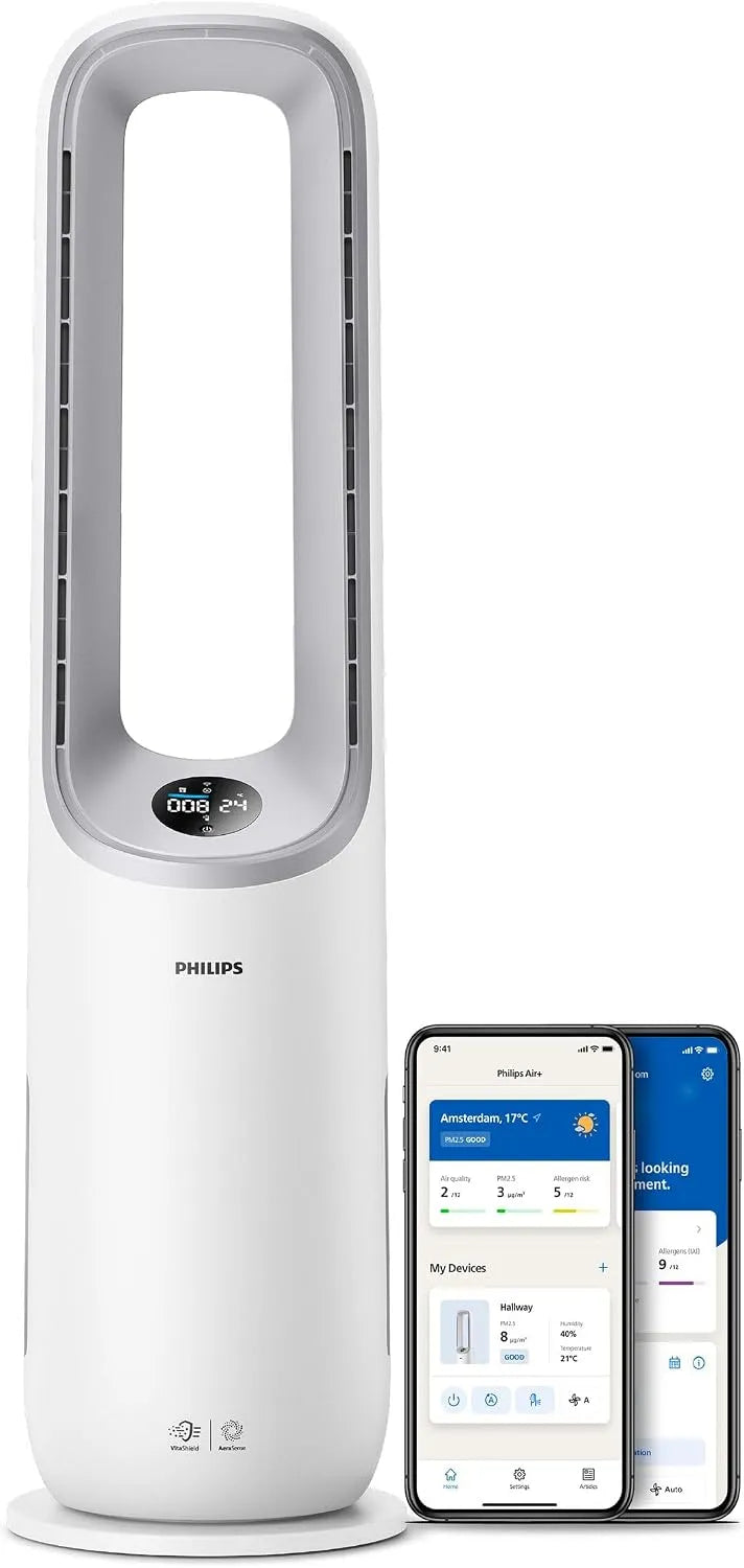 Philips Luchtreiniger en Ventilator met 2-in-1, 70 M2, HEPA-filter, geluidsarme werking, oscillatiefunctie en wit