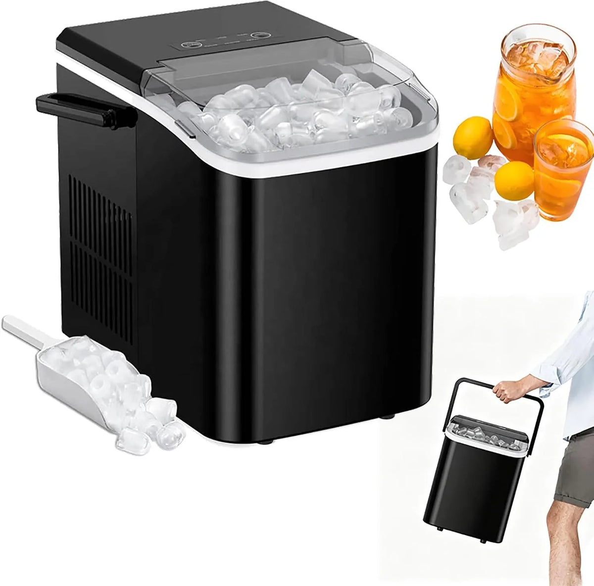 Machine, 110 W ijsmachine, draagbare ijsmachine, zelfreinigend displaypaneel met één druk op de knop, draaggreep, voor keuken, camping, camper