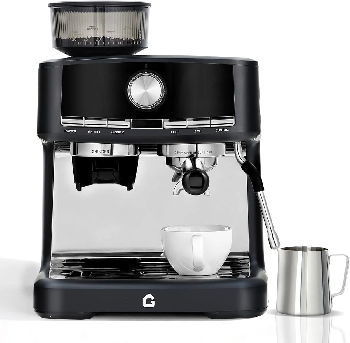 Espressomachine met 20 bar, 1,5 l, 58 mm, waterreservoir en crème