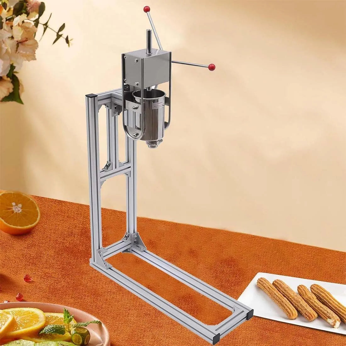 Spaanse Donuts Machine, Commerciële Roestvrij, Handmatige Spaanse Donuts Machine met 6 Pijpen, 7L voor Restaurant Thuisgebruik, Commerciële RVS