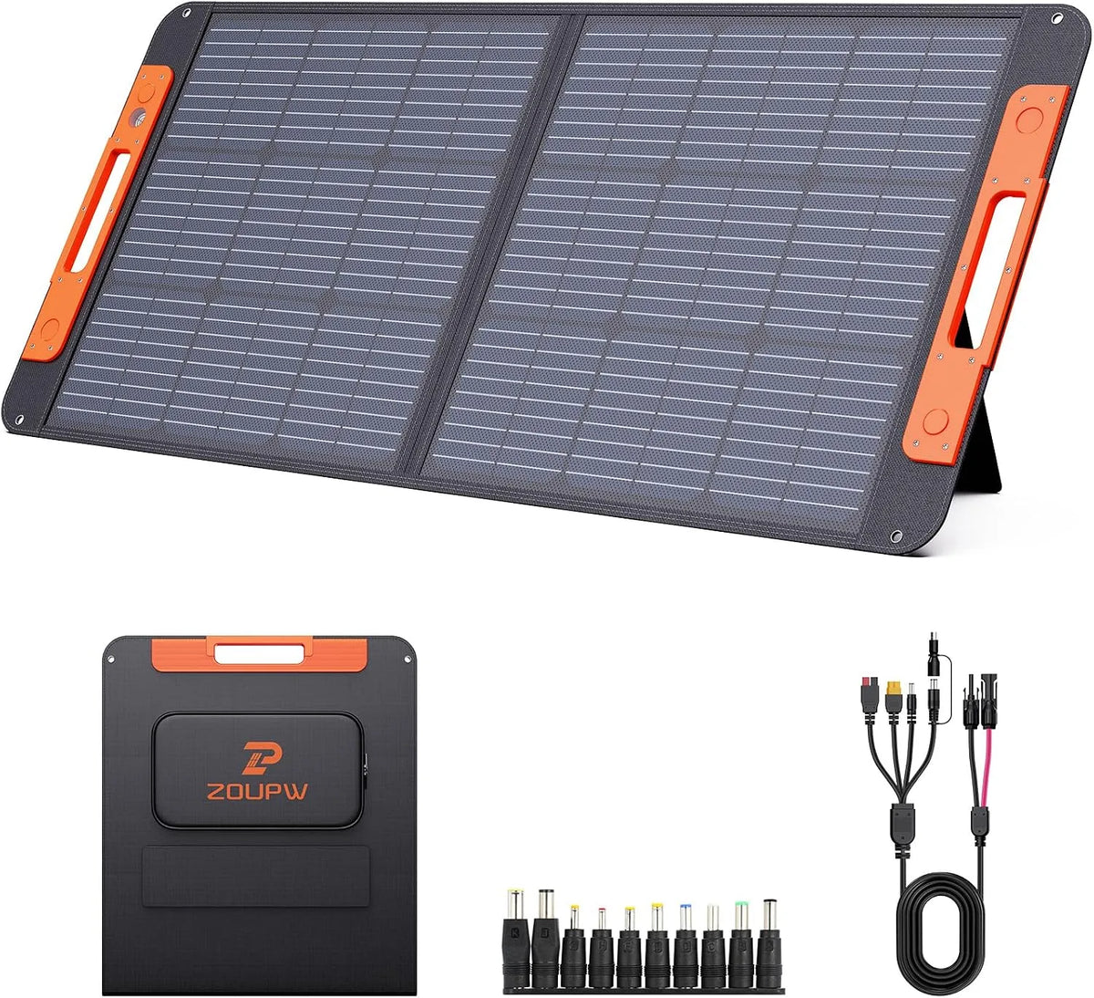 Zonnepaneel, IP67 waterdicht offgrid vermogen voor camping RV batterij, ZOUPW 100 watt draagbaar zonnepaneel met zonnehoekgids