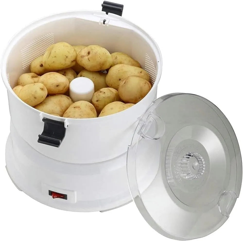 Elektrische Aardappelschiller met Veiligheidsslot en Container voor Snel Groentesnijden met 25,5 x 27 cm, 2 inch, RVS en transparant