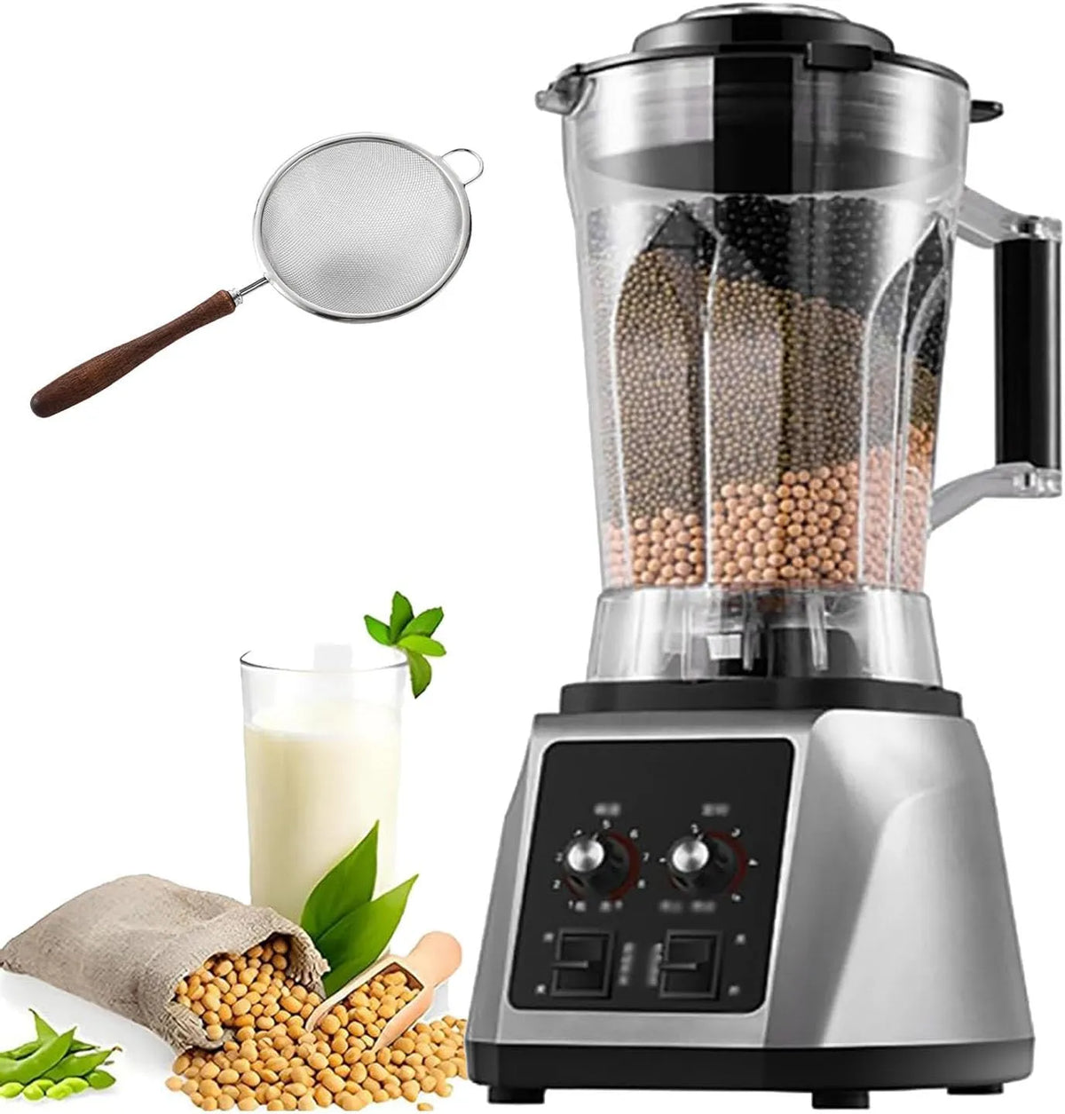 Blender met 2200 W, 6L, 48000RPM en geluidsarme werking, 6L volledig automatische sojamelkmachine met 8-blade