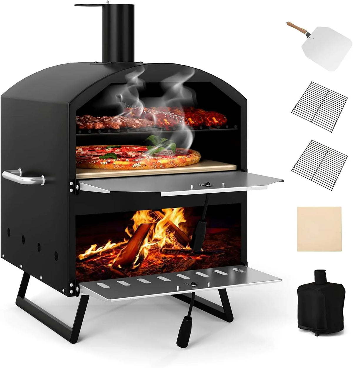 COSTWAY Inbouwoven met 40 cm, 510°C, 15-20 minuten, 1-2 minuten en RVS