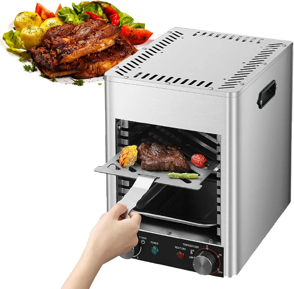 Barbecue, 1700 W Elektrische binnen-/buiten BBQ -machine, Commercial Steak Broiler & Grill, 800 °C Max Temperatuur met dienblad