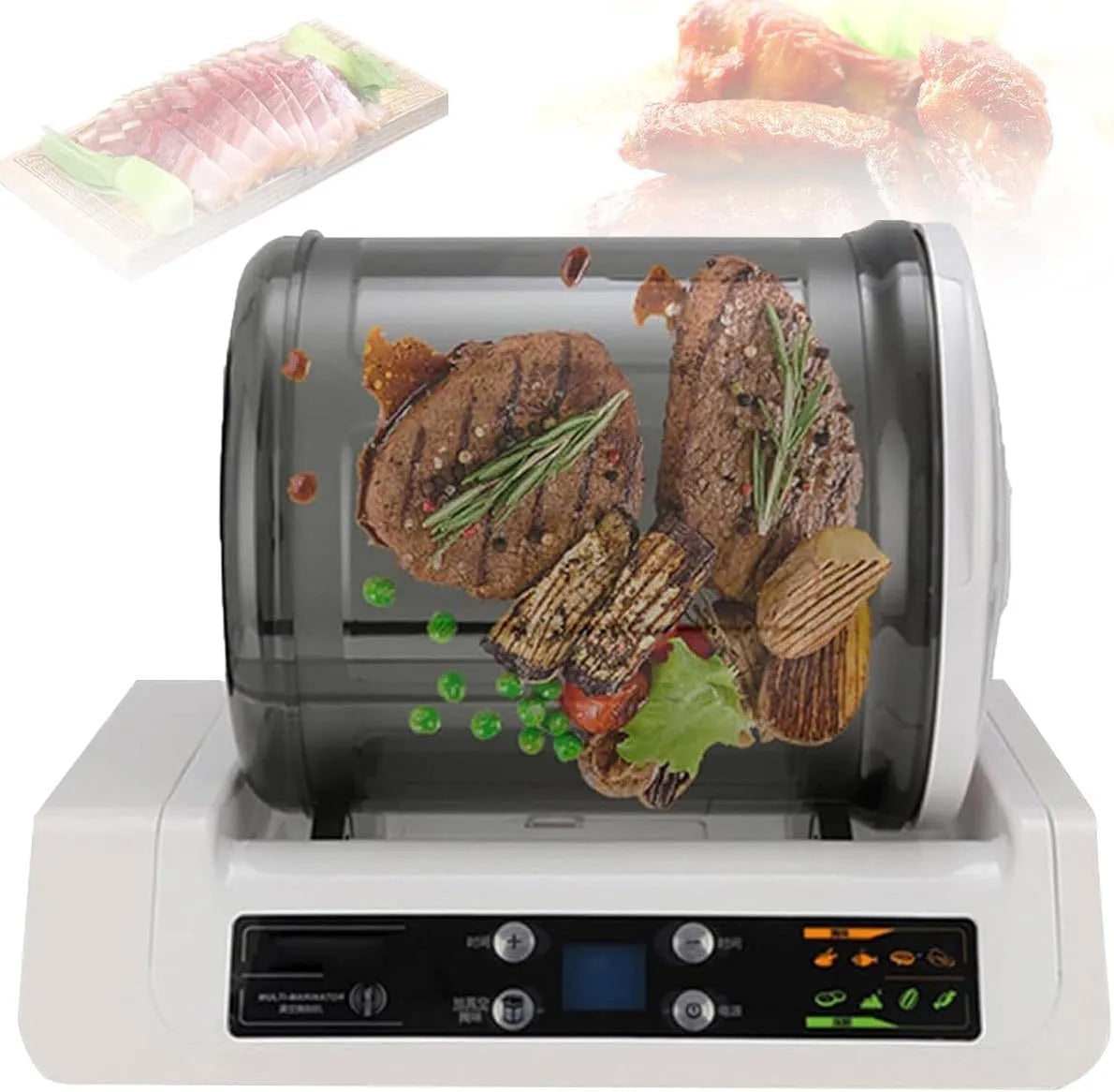 Machine met 10 uur, 220V, 60Hz, 20 W, 45Kpa en transparant, Vlees Tumbler Marineermachine