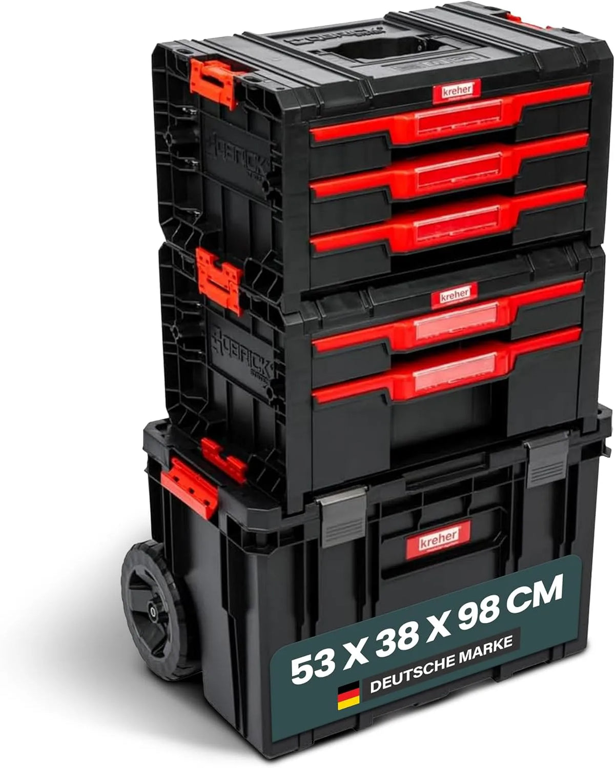 Q-Brick XL-gereedschapstrolley, 53 x 38 x 98 cm, privé en commercieel set 6 ., werkplaatskoffer, werkplaatswagen