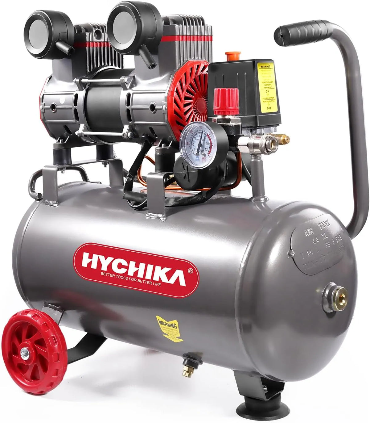 HYCHIKA Luchtcompressor met 8 bar, 24 l, 1100 W en geluidsarme werking
