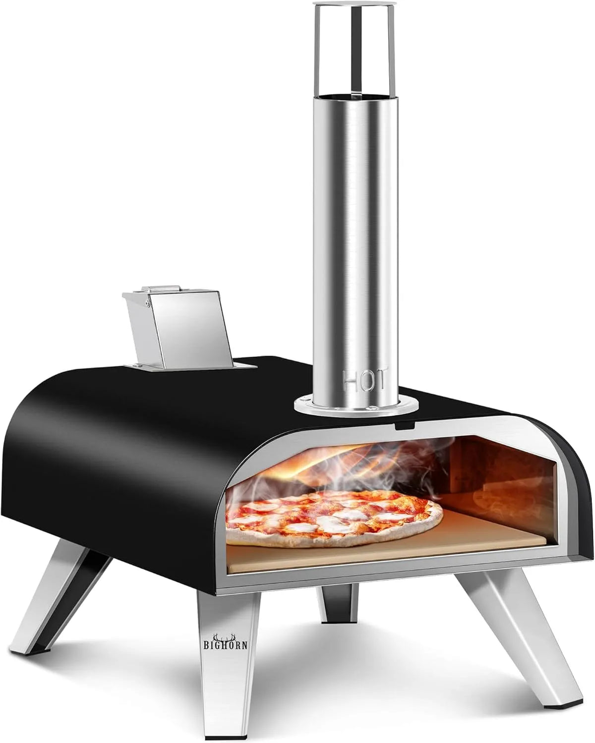 Inbouwoven, zwart, BIG HORN OUTDOORS Pizzaovens buiten houtpelletpizzaoven
