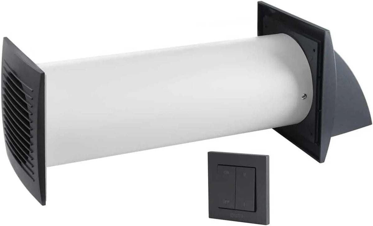 Ventilator, 100mm, Antraciet Muurventilator Warmteterugwinning Eenheid, met Wandschakelaar